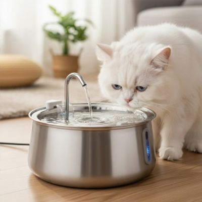 Fontaine inox chat Lumière bleue Filtration continue