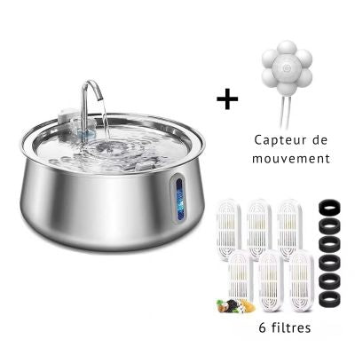 Fontaine inox chat avec filtres et Capteur Filtration continue