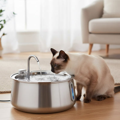 Fontaine inox chat déco Filtration continue