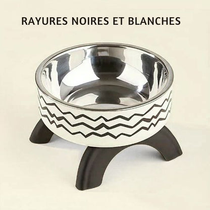 Gamelle pour chat avec rayures noires et blanches simple