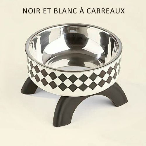 Gamelle pour chat noir et blanc a carreaux simple