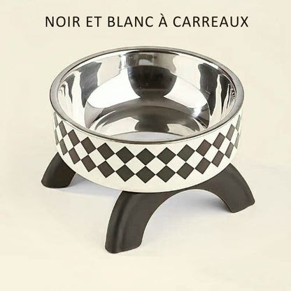 Gamelle pour chat noir et blanc a carreaux simple