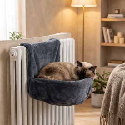 Hamac pour radiateur chat - PetHorizon™ - Gris foncé - Gris pâle