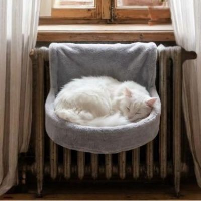 Hamac pour radiateur chat - PetHorizon™ - Gris foncé - Gris pâle