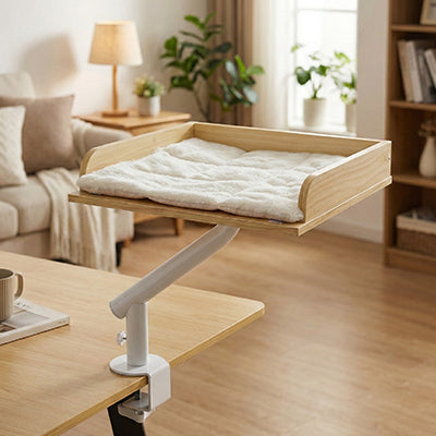 Lit chat en hauteur fini bois pâle