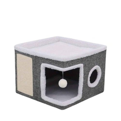 Maison pour chat griffoir deux étages Peluche Gris