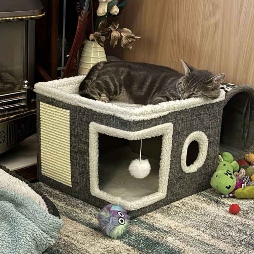 Maison pour chat qui dort Peluche Gris