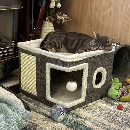 Maison pour chat qui dort Peluche Gris