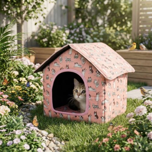 Maisonnette Chats rose et chaton dans jardin Zhejiang