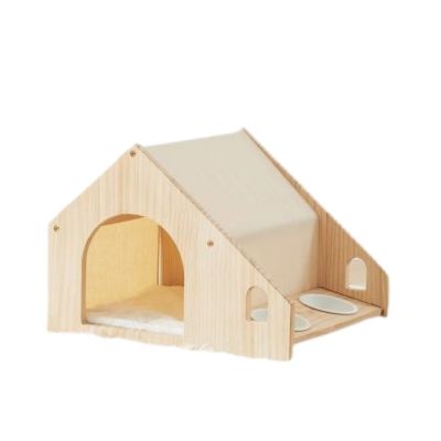 Maisonnette chat bois et gamelle PetReposRepas