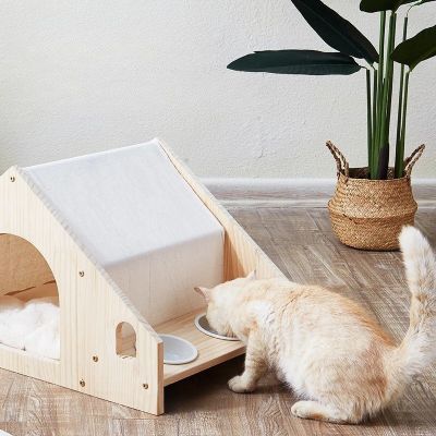 Maisonnette chat bois et mangeoire PetReposRepas