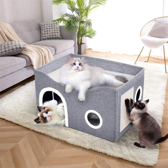 Maisonnettes pour chats et trois chats PawHut
