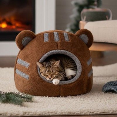 Niche pour Chat Peluche devant foyer Guangdong