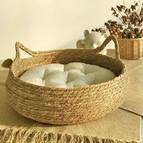 Panier chat osier et coton Zhejiang