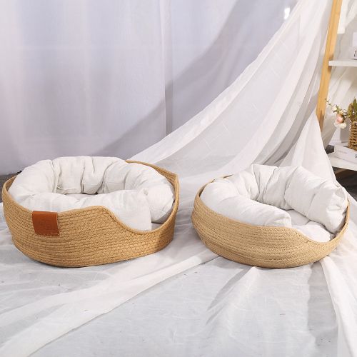 Panier en osier pour chat coussin blanc YBPetra