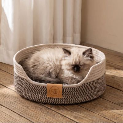 Panier osier chat rond artisanal Zhejiang