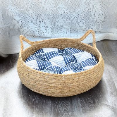 Panier pour chat osier avec coussin bleu PetCocoon