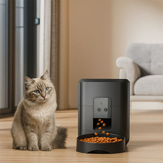 distributeur automatique croquettes chat dans salon ZYfeeder
