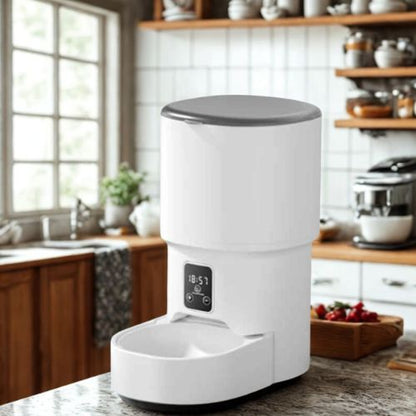 distributeur croquette chat dans une uisine en bois ZYfeederSolo