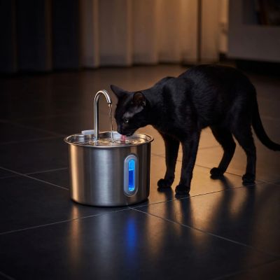 fontaine à eau inox chat avec lumière Silencia inox