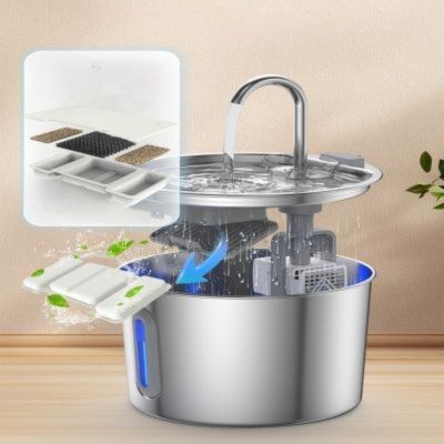 fontaine à eau inox chat quadruple filtration Silencia inox