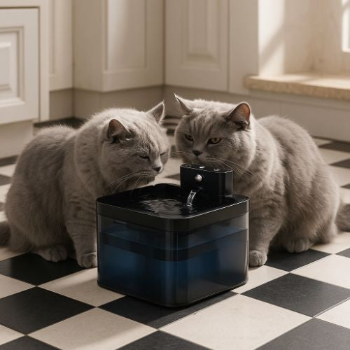 fontaine eau chat gris boivent pektaco
