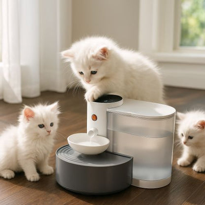 fontaine eau chats blancs qui boivent pektaco