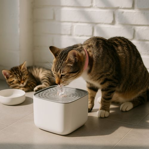 fontaine eau pour chat avec chatte et bebe PetStore