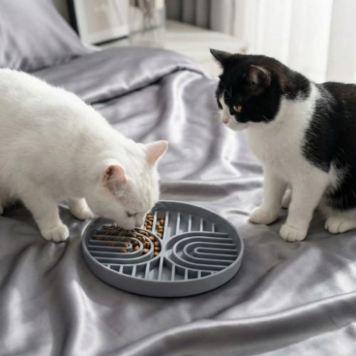 gamelle anti glouton chat noir et blanc qui mange huanleyangguang