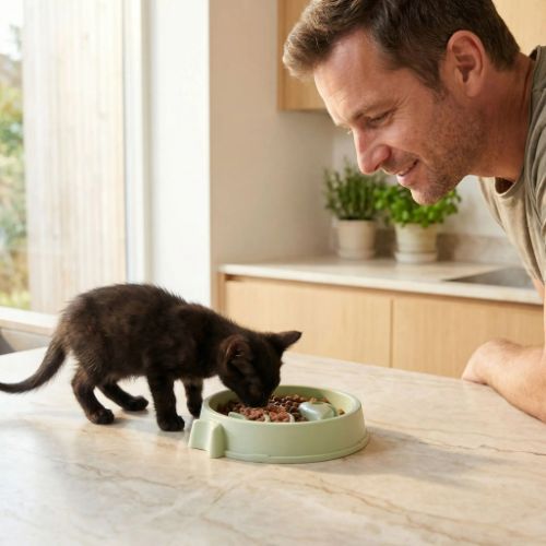 gamelle anti glouton chaton avec homme Happy Sunshine
