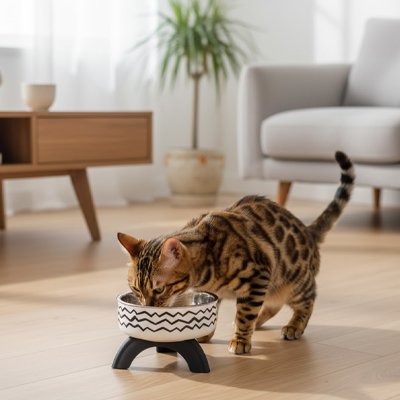 gamelle pour chat tigre qui mange simple