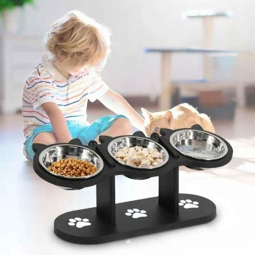 gamelle pour chat triple avec chat et enfant