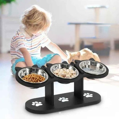 gamelle pour chat triple avec chat et enfant