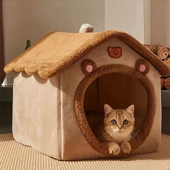 maison chat et chaton Peluche Marron